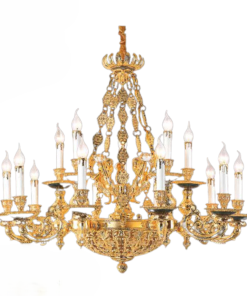 Đèn chùm đồng thả xích mạ vàng 24K thả phòng khách 15 tay CNQT-138-21 Thành Đạt